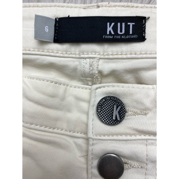 KUT from the Kloth KELSEY 6 Cream Button Fly High Rise Ankle Kick Flare Jeans - Picture 3 of 9